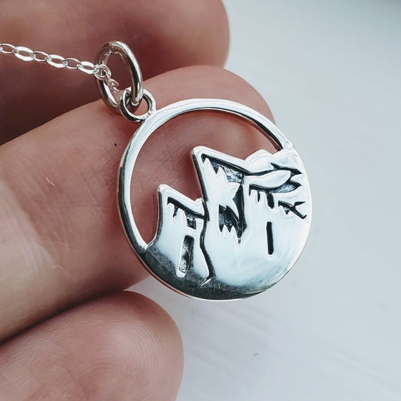 Silver Mountain Necklace 925 Sterling Silver Hiking Necklace