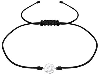 Silver Four Leaf Clover Adjustable Corded Bracelet Lucky Clover as Gift Gift for Her Minimalist Flower Bracelets Dainty Clover Birthday Gift