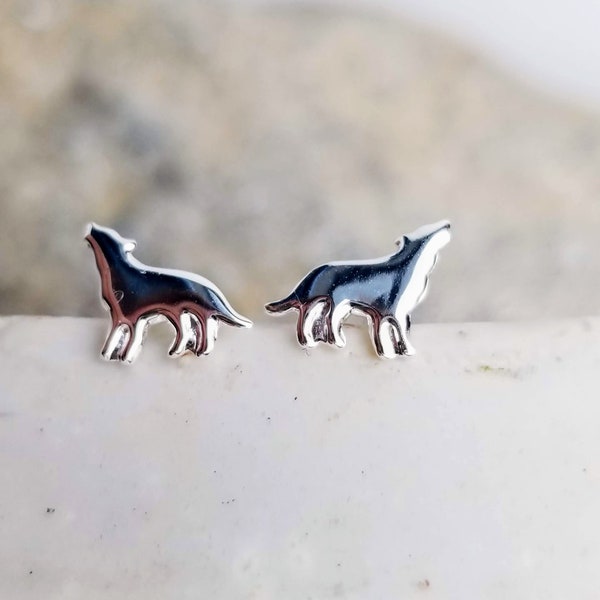 Silver Wolf Ear Studs Earrings 925 Sterling Silver | Wolf Earrings Wolf Jewelry Stud Earring Silver Earrings Nature