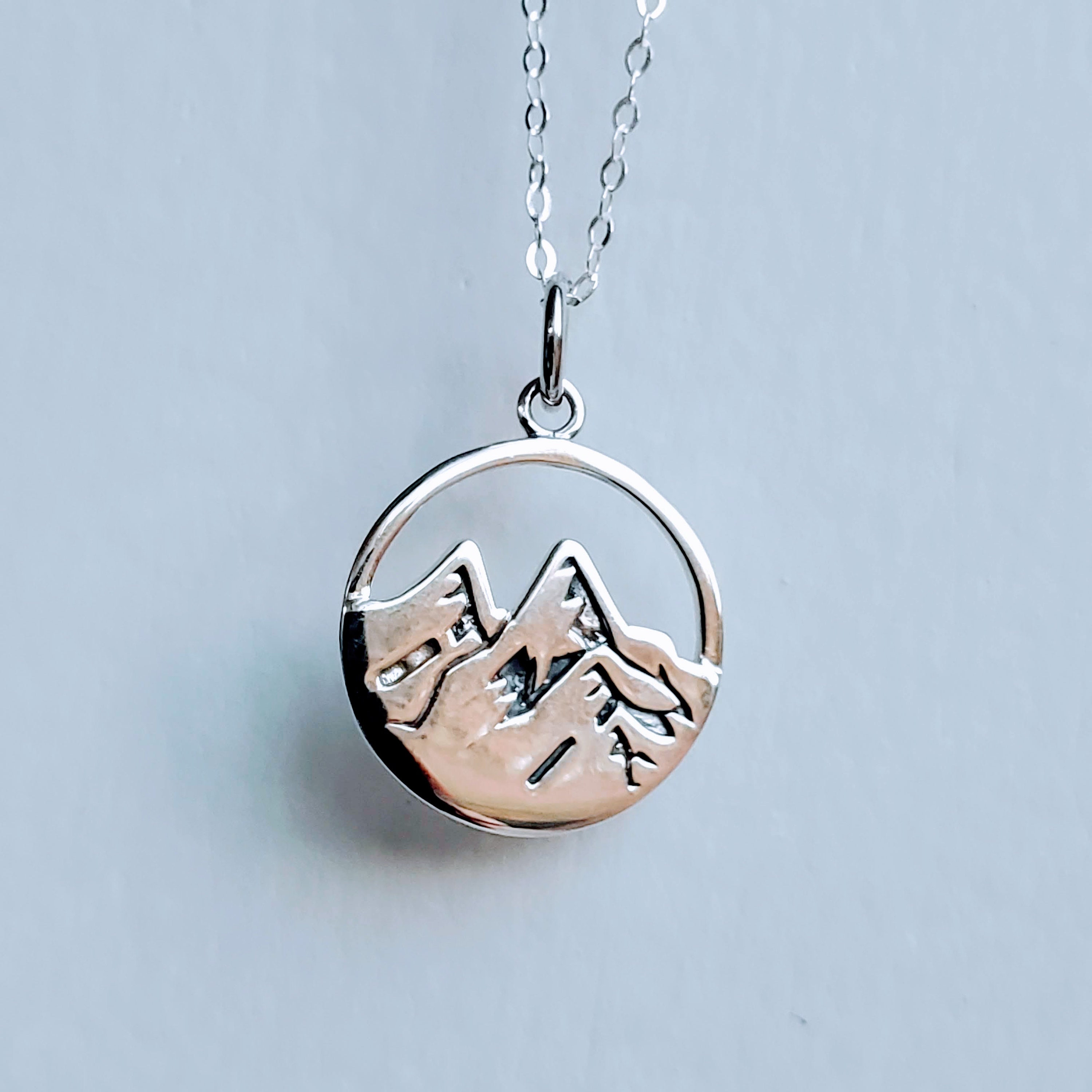 Silver Mountain Necklace 925 Sterling Silver Hiking Necklace Etsy New