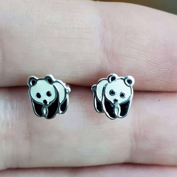 Silver Panda Ear Studs Earrings 925 Sterling Silver | Panda Earrings Panda Jewelry Stud Earring Silver Earrings Panda Lover Gift Panda Gifts