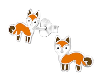 Red Fox Ear Studs Earrings 925 Sterling Silver | Fox Earrings Fox Jewelry Stud Earring Silver Earrings Fox Gifts