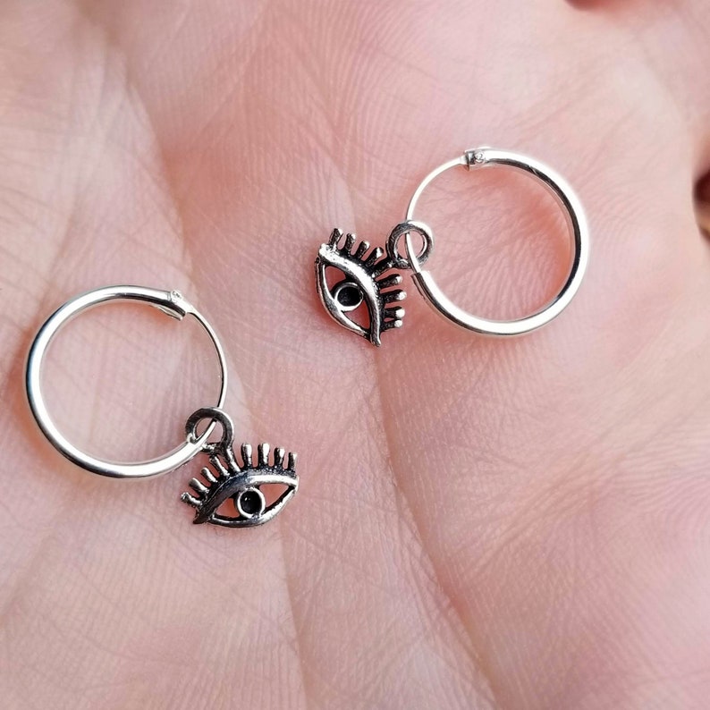 evil eye hoop earrings silver