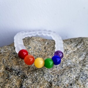 Black Agate & White Howlite Rainbow Pride Bracelets Set - LGBT Equality Couples Jewelry Gift