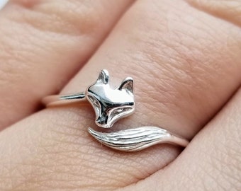 Fox Adjustable Ring | 925 Sterling Silver | Adjustable Ring Wrap Around Fox Boho Ring Gift for Her Woodland valentines day gift for her