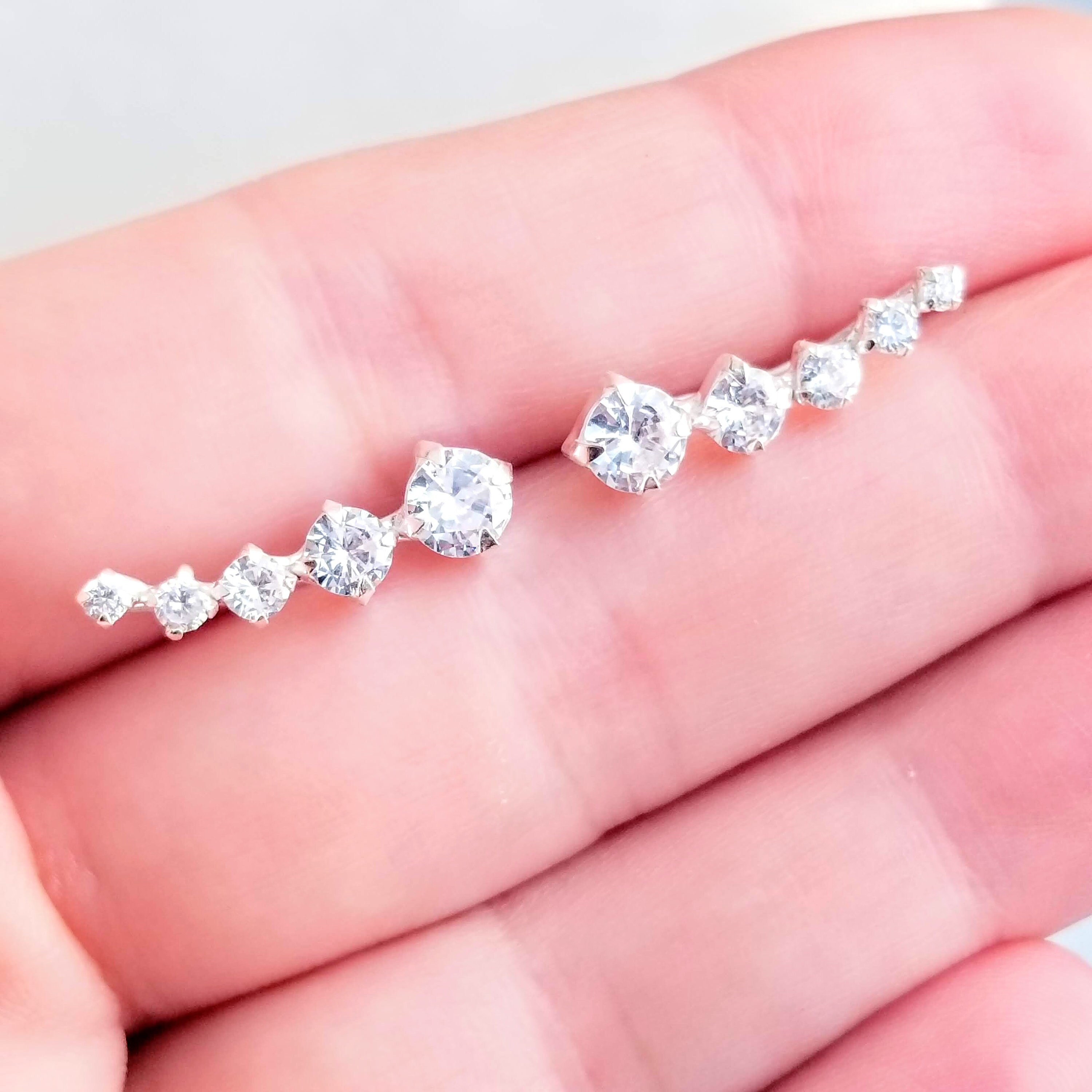 Cubic Zirconia Ear Climbers Earrings Hypoallergenic Crystal Etsy