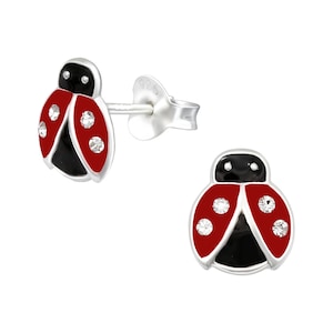 Lady Bug Stud Earrings Silver Ear Studs Earring 925 Sterling Silver Insect Earrings Flying Insect Jewelry Stud Silver Earrings Nature image 1