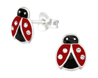 Lady Bug Stud Oorbellen Zilveren Oorknopen Oorbel 925 Sterling Zilveren Insect Oorbellen Vliegend Insect Sieraden Stud Zilveren Oorbellen Natuur