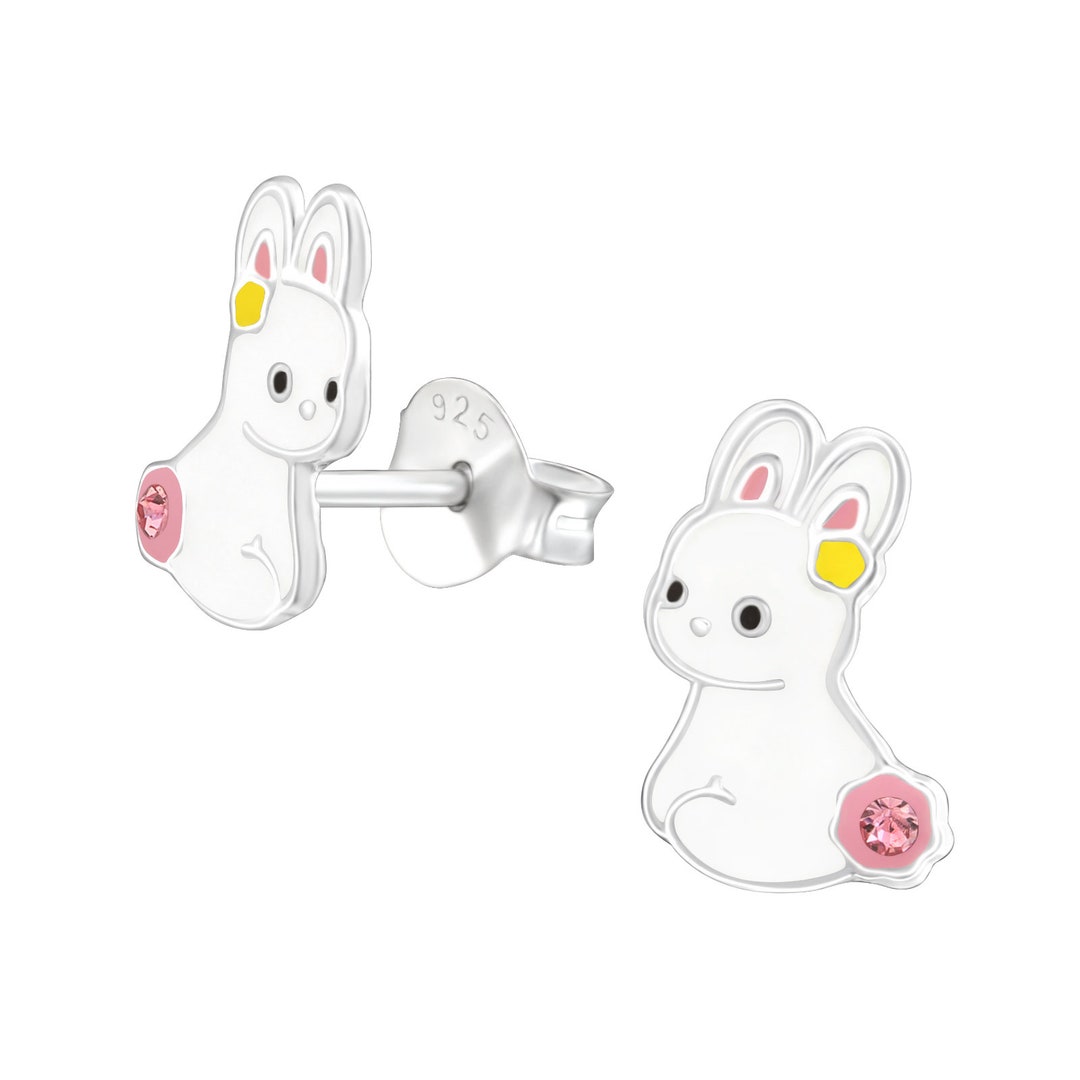 Silver Rabbit Ear Studs Earrings 925 Sterling Silver Peter Etsy