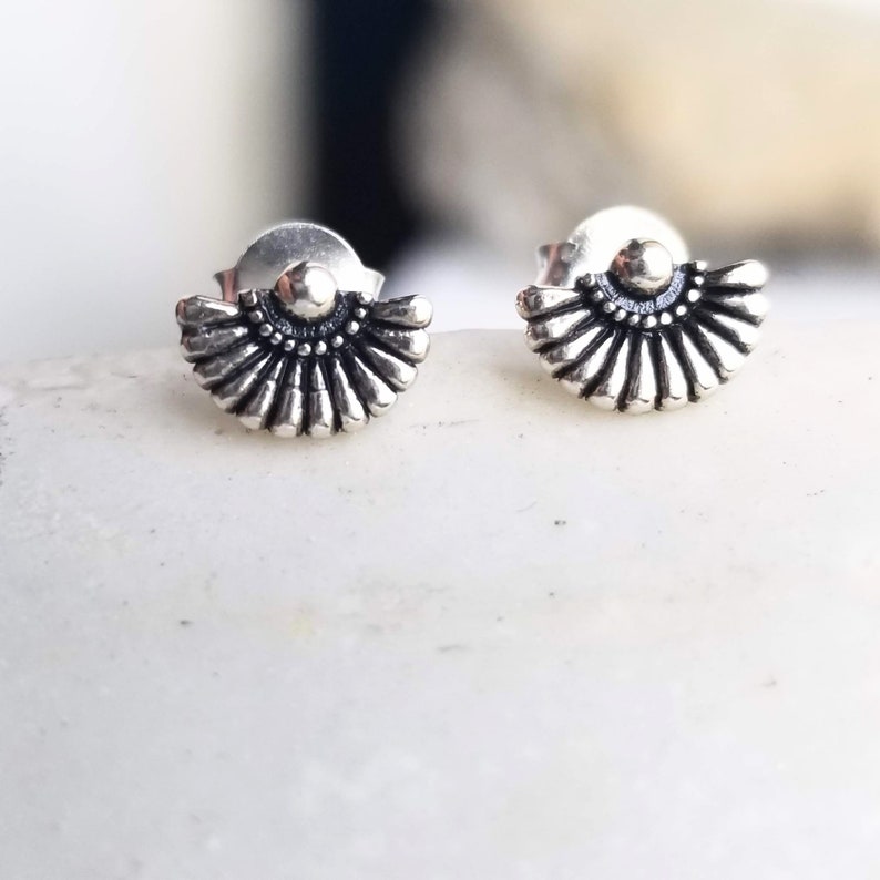 Silver Fan Shaped Ear Studs Earrings 925 Sterling Silver Fan Etsy