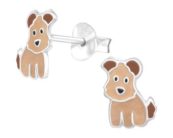 Dog Ear Stud Earrings 925 Sterling Silver | as Gift | Brown Dog Earrings | Dog Lovers | Dog Studs | Gift Her | Puppy Earrings