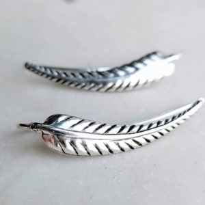 925 Sterling Silver Feather Ear Climbers Pins Delicate Silver Earrings Ear Crawlers Ear Climber Earrings Ear Sweeps Feather Ear Pins