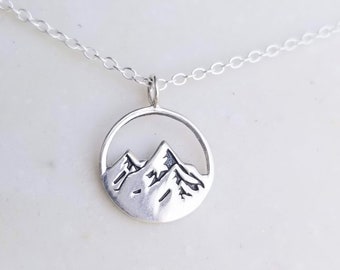 Silver Mountain Necklace 925 Sterling Silver | Hiking Necklace Mountain Jewelry Charm Necklace Boho Jewelry