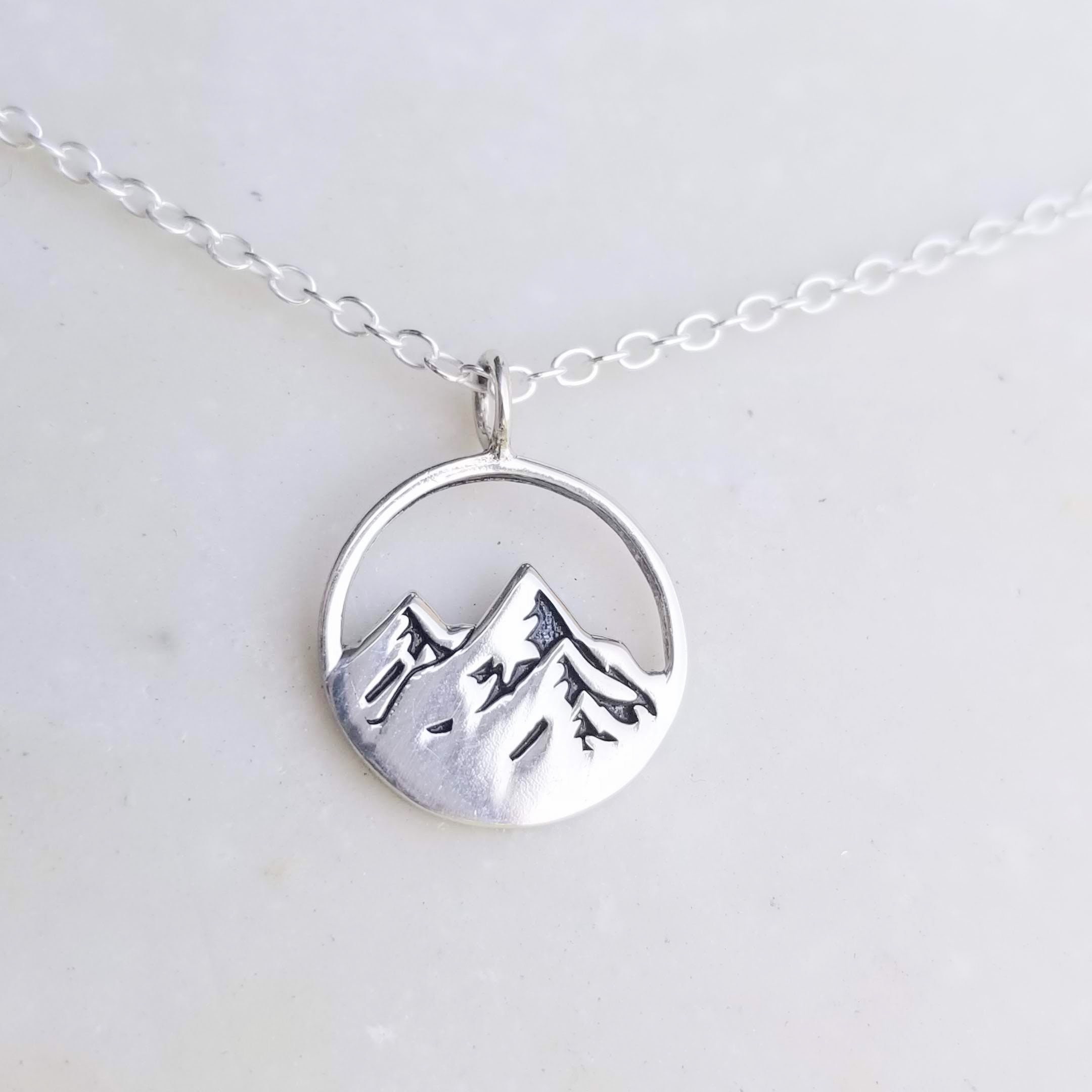 Sterling Silver Bronze Sun Mountain Range Pendant Necklace Travel Adventure  3115 | eBay