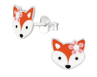 Red Fox Ear Studs Earrings 925 Sterling Silver | Fox Earrings Fox Jewelry Stud Earring Silver Earrings Fox Gifts