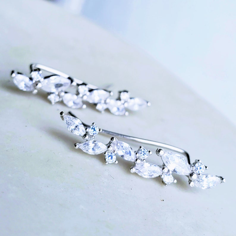 Cubic Zirconia Ear Climbers Earrings Hypoallergenic Crystal Etsy