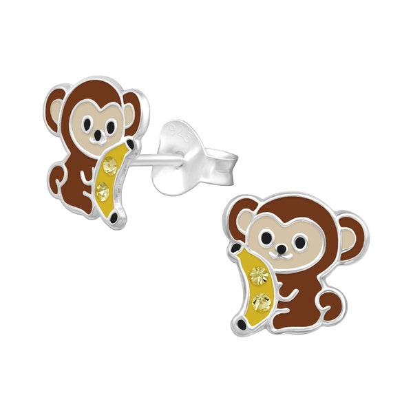 Silver Monkey Ear Studs Earrings 925 Sterling Silver | Monkey Earrings Jewelry Stud Earring Silver Earrings Nature Jungle Cute