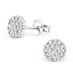 Pave Clear Cubic Zirconia Circle Stud Earrings Cubic Zirconia Stud Earrings Minimalist Earrings CZ Dainty Earrings Disc Mother's Day Gift image 1