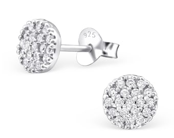 Pave Clear Cubic Zirconia Circle Stud Pendientes Cubic Zirconia Stud Pendientes Pendientes minimalistas CZ Pendientes delicados Disco Regalo del día de la madre