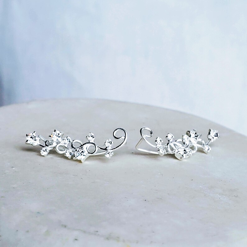 Swirl Cubic Zirconia Ear Climbers Earrings Hypoallergenic Etsy