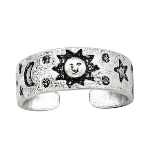 Anneau d’orteil De Lune Soleil argenté | Bague en argent sterling 925 | | de bijoux Boho | de l’anneau Boho | du Croissant de Lune Cadeau de bijoux célestes pour son | Anneau lunaire