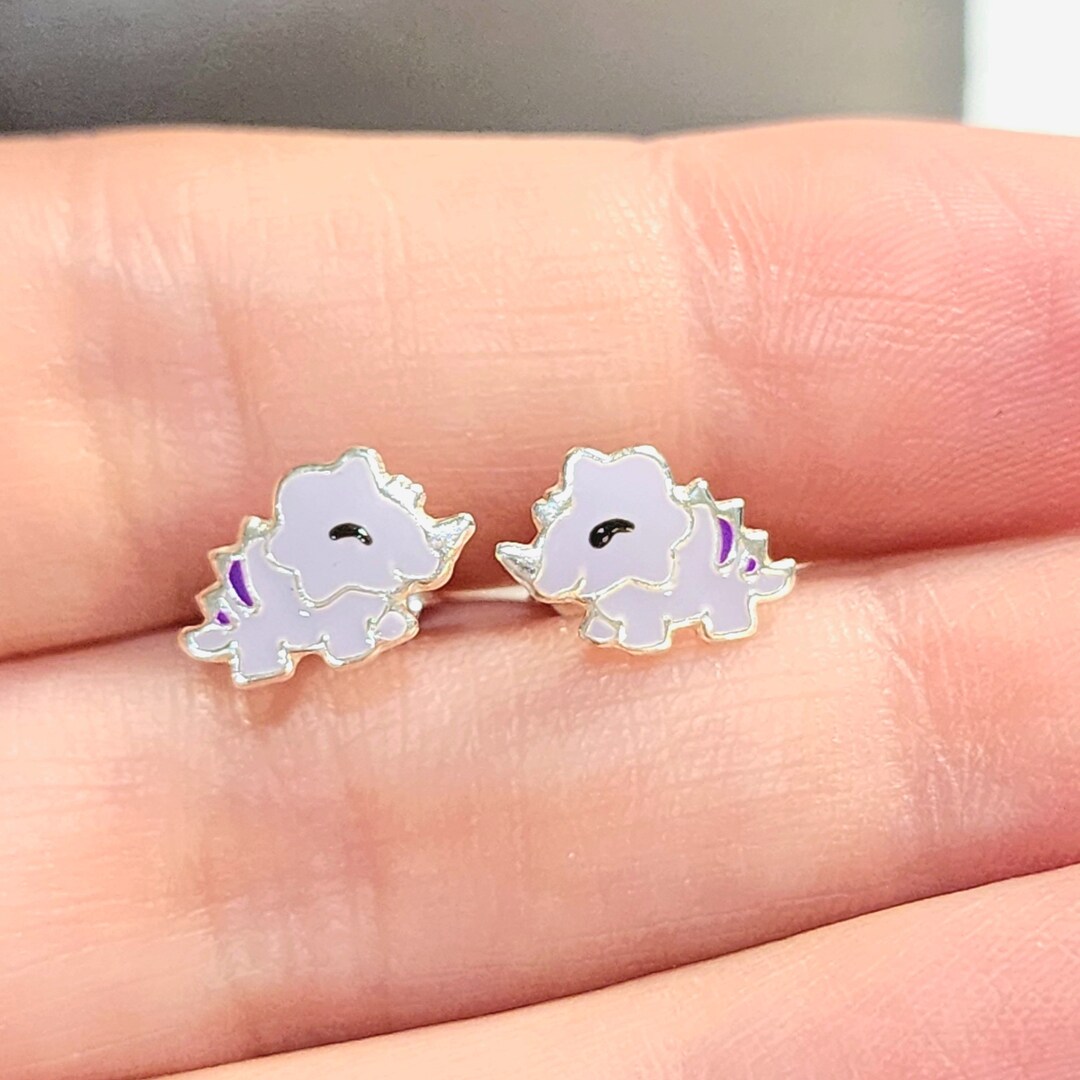 Silver Dinosaur Ear Studs 925 Sterling Silver Triceratops Dino Earrings