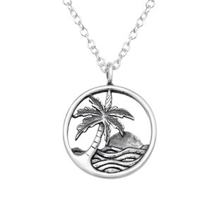 925 Sterling Silver Palm Tree Beach Sea Necklace Wave Silver Necklace Ocean Sea Surf | as Gift |  Gift for Her | Wave Jewelry