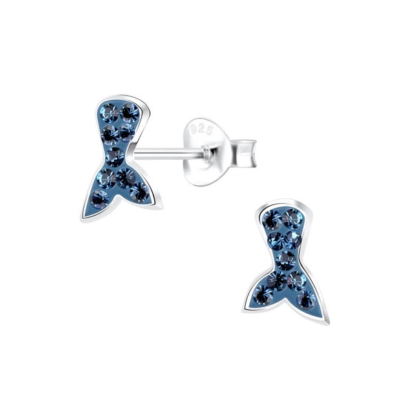 Silver Mermaid Tail Blue Crystal Earring Stud 925 Sterling Silver Earring Studs Gifts Ear Studs for Girls