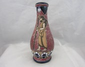 Art deco period pitcher by Amphora of Teplitz-Turn in Bohemia Czechoslovakia. Classical Babylonian figures in sgrafitto design