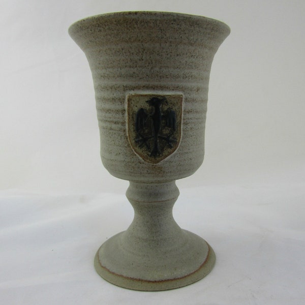 Studio pottery hand thrown goblet with eagle motif of the Monatagu family Stamped Boughton House Wine goblet