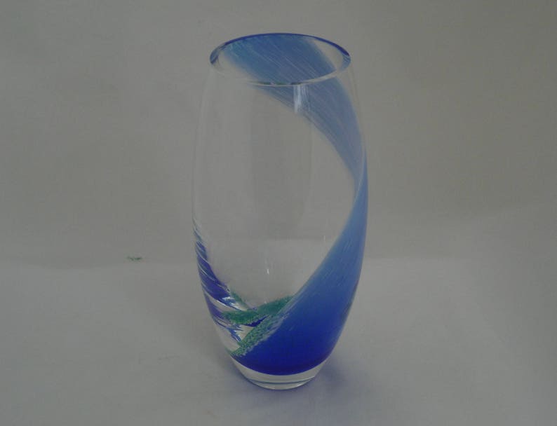 Caithness Glass Vase Clear Glass Vase With Cobalt Blue And Etsy