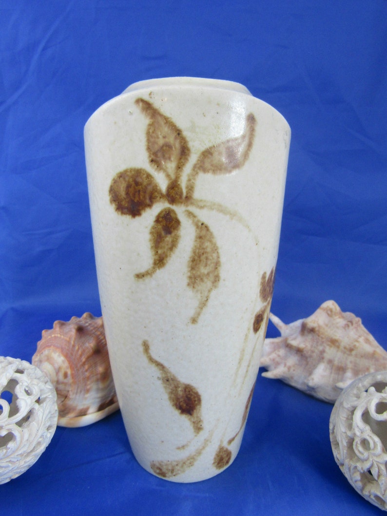 Studio Pottery Vase. Cream Vase With Hand Painted Floral Etsy UK