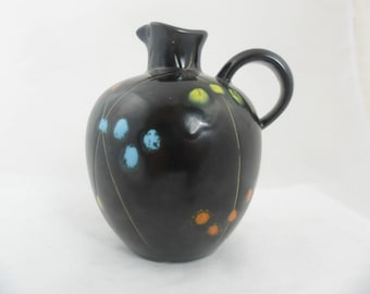 Mid Century SMF Schramberg Pottery Jug: Black Trio Pattern, German Decor