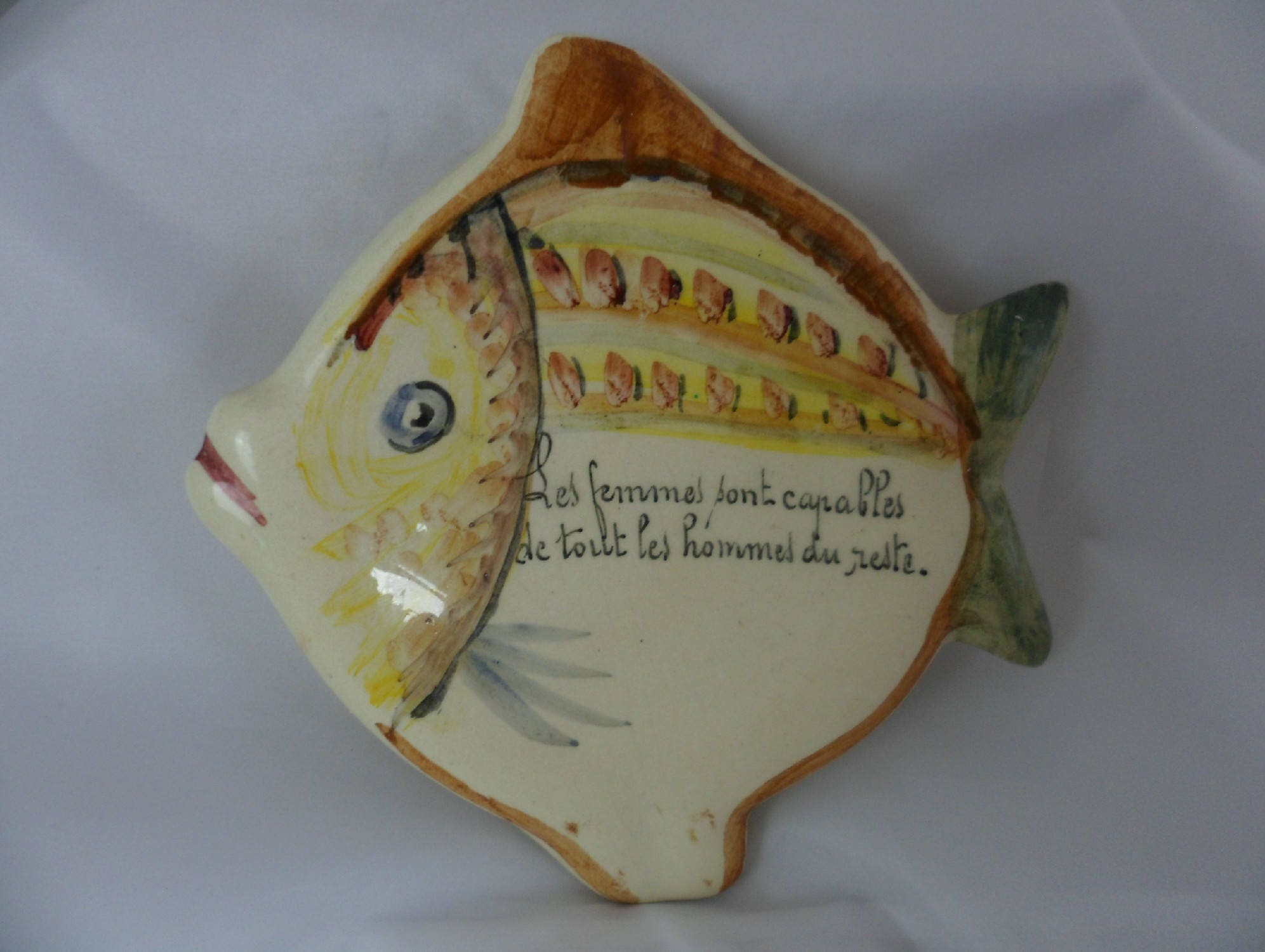 Vallauris pottery spoon rest. Fish shaped hand painted dish Etsy