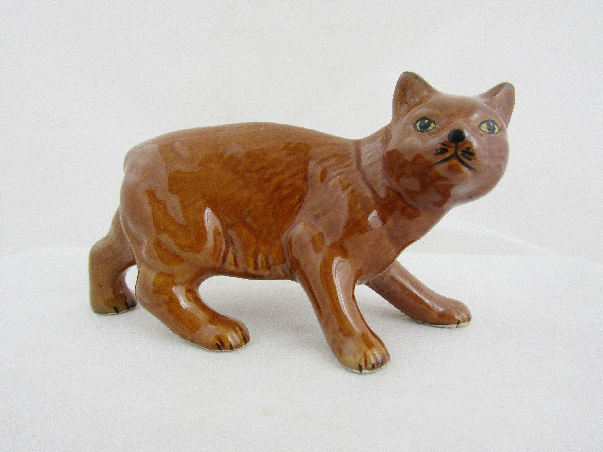 Golden Brown Manx Cat Figurine Tailless Cat Figure Probably Etsy