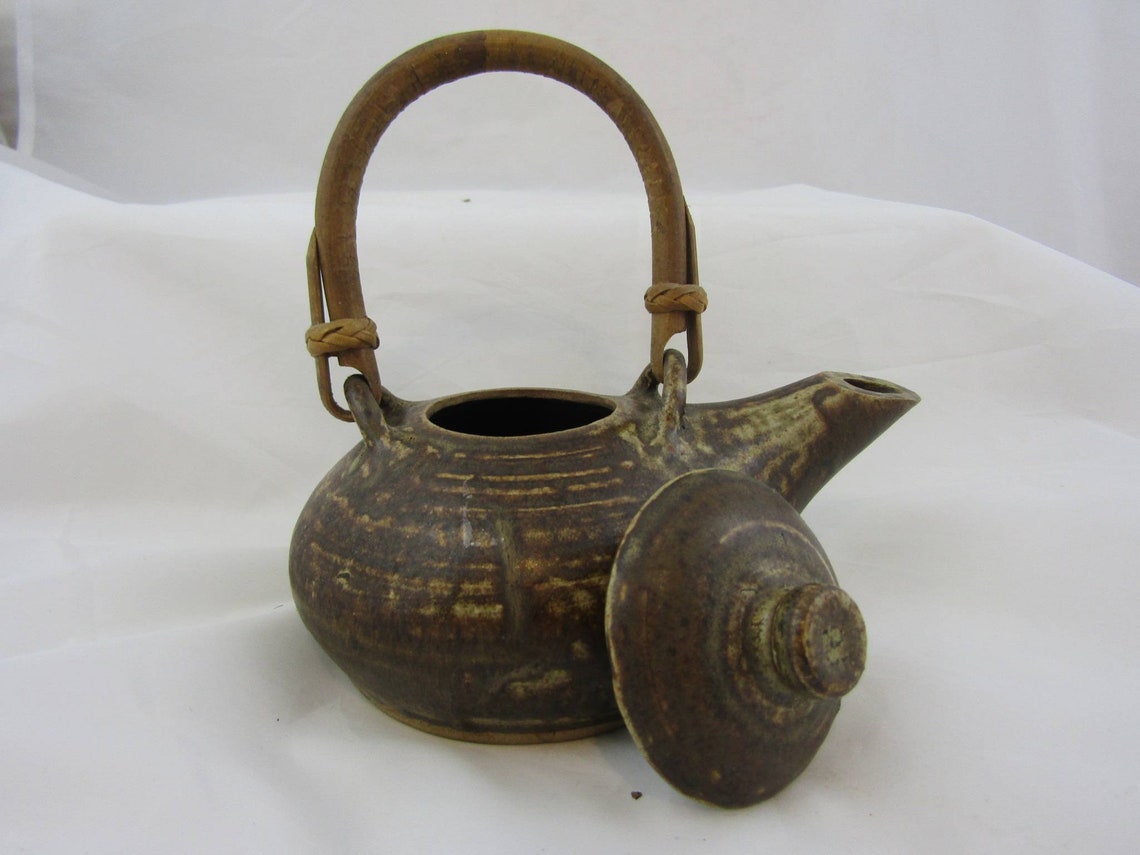 Studio Pottery Teapot. Small Cane Handled Teapot in Matte Etsy UK