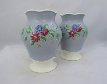 Pair of art nouveau period posy vases by George Jones and Sons. Mayflower design from the Ivory concept bouquets range