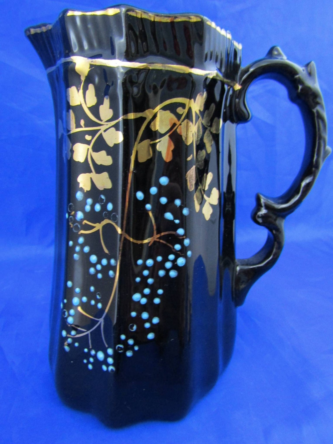 Jackfield Victorian earthenware pitcher. Gloss black glazed Etsy