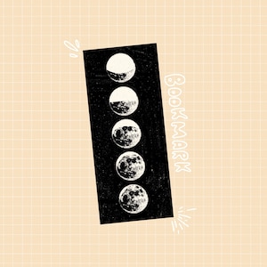 Moon phases retro bookmark illustration [ drawing, drawing, astronomy, whimsical, book, vintage ]