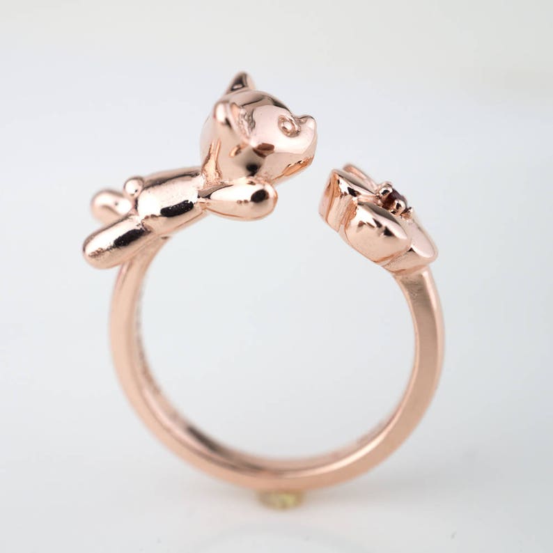 ROSEGOLD PLATED RINGS Silver rings Teddy bear Flower Twin rings Garnet Promise rings Sweet 16 Gift for her Worldwide Free shipping Gift wrap image 4