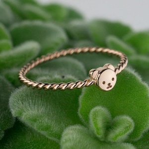 SILVER RINGS ROSE gold Yellow gold Rope Tiny rings Cute animal Teddy Bear Gift for her World wide Free shipping Gift wrap