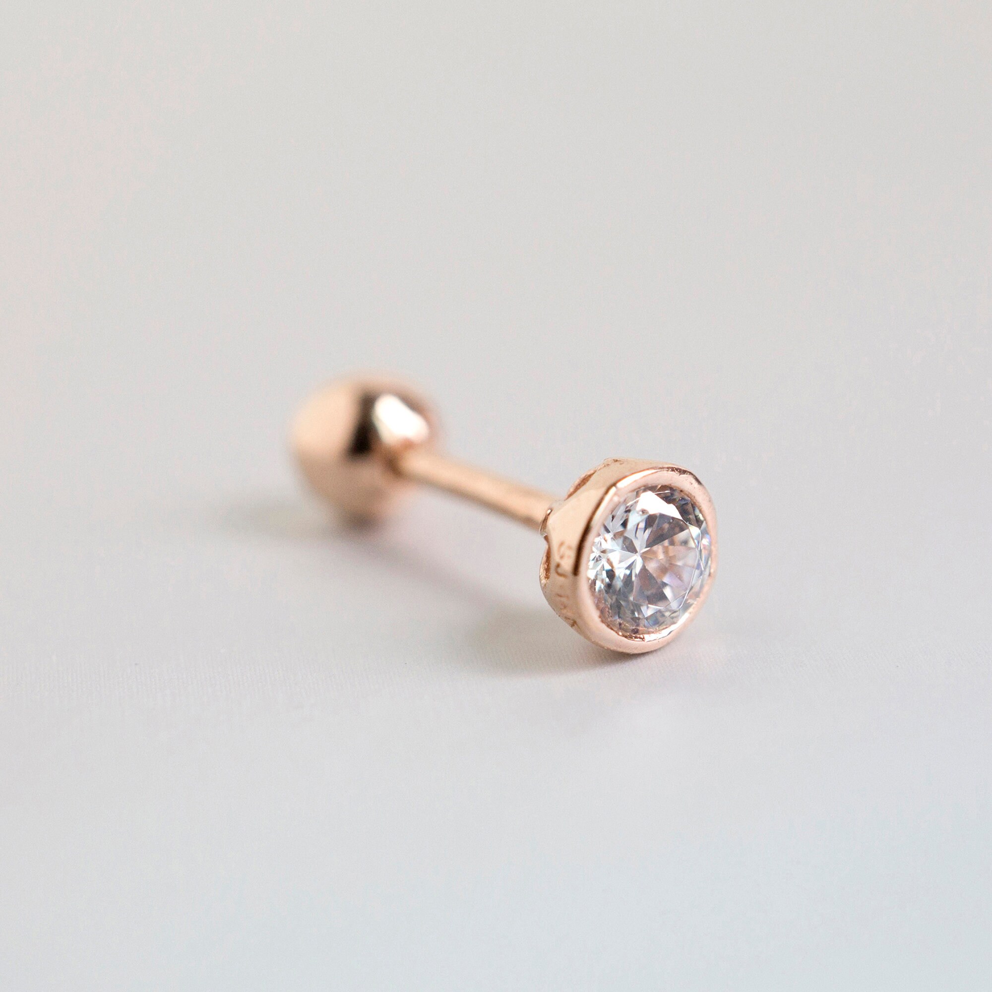 14K SOLID ROSE GOLD Piercing 3mm 4mm 5mm 6mm Cz Piercing Etsy