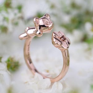 ROSEGOLD PLATED RINGS Silver rings Teddy bear Flower Twin rings Garnet Promise rings Sweet 16 Gift for her Worldwide Free shipping Gift wrap