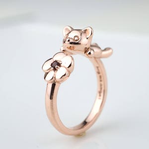 ROSEGOLD PLATED RINGS Silver rings Teddy bear Flower Twin rings Garnet Promise rings Sweet 16 Gift for her Worldwide Free shipping Gift wrap image 2
