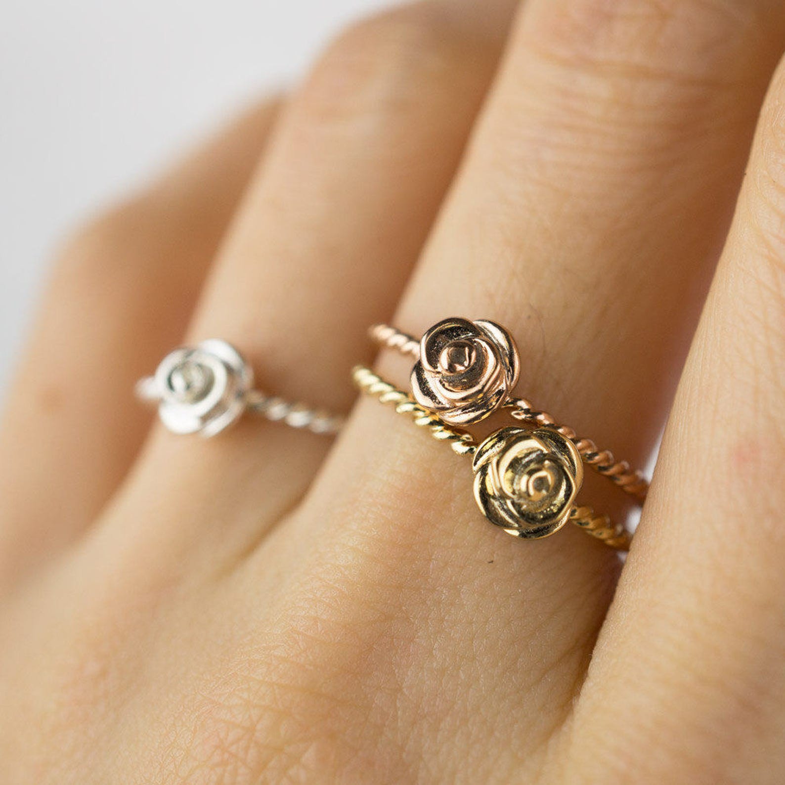 SILVER ROSE RINGS Rose Gold Yellow Gold Twisted Rope Tiny - Etsy