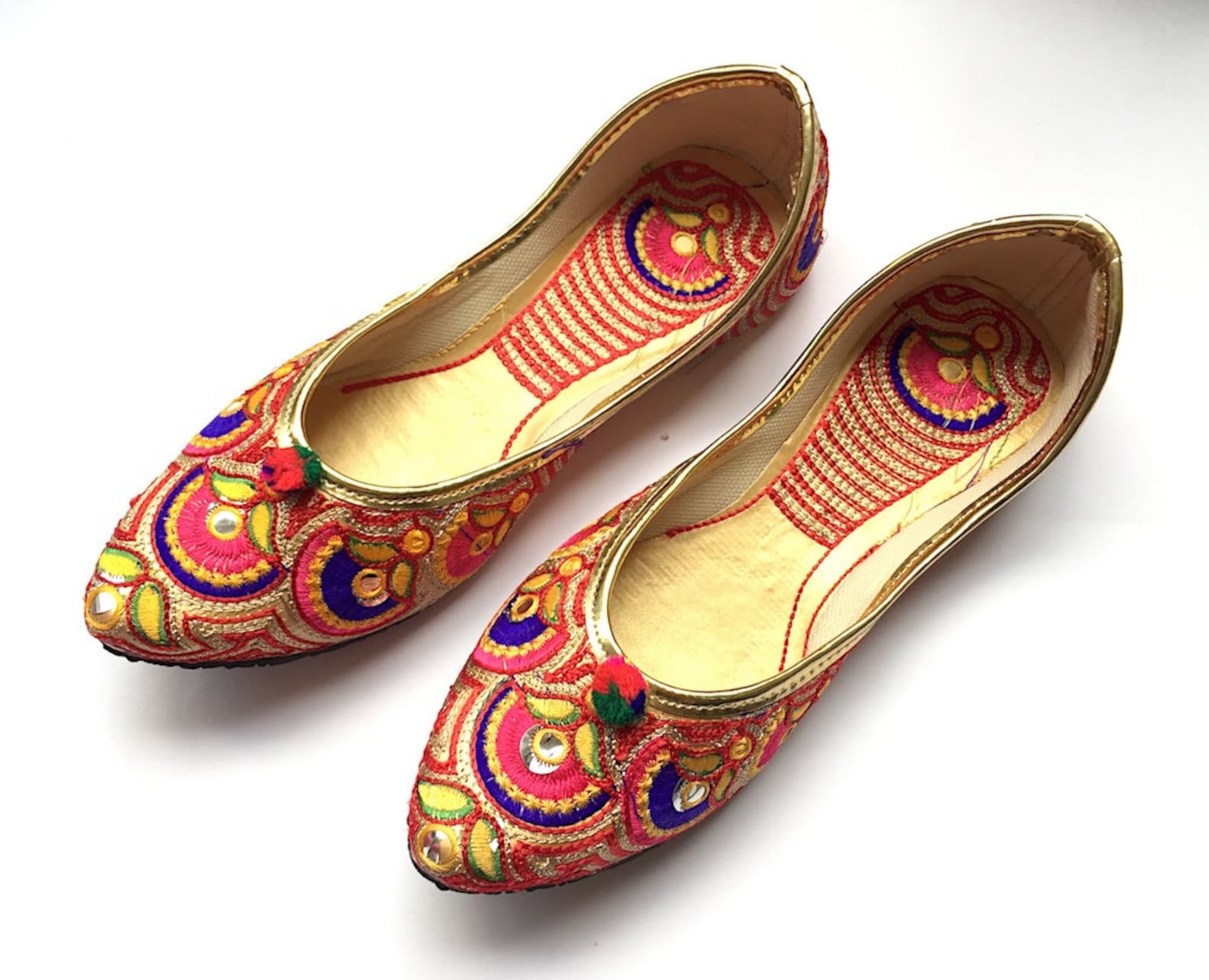 us size 8.5 - womens multi color paisley ballet flat shoes/boho shoes/slip on shoes/handmade indian designer women mojaris or ju