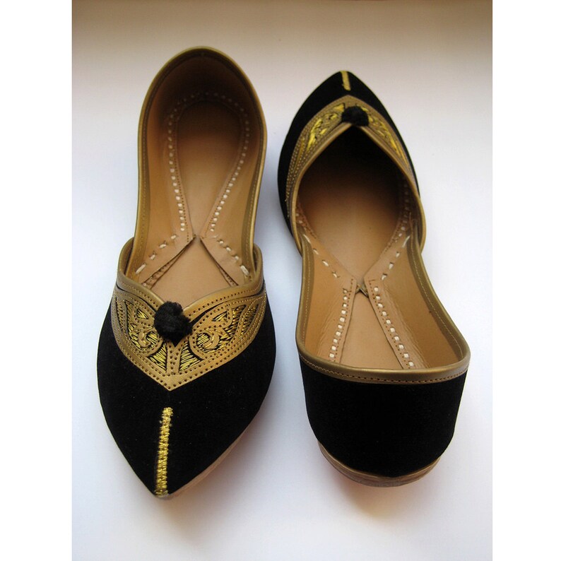Black FlatsEthnic ShoesVelvet ShoesGold ShoesHandmade Indian Designer Women Shoes or SlippersMaharaja Style Women Jooties