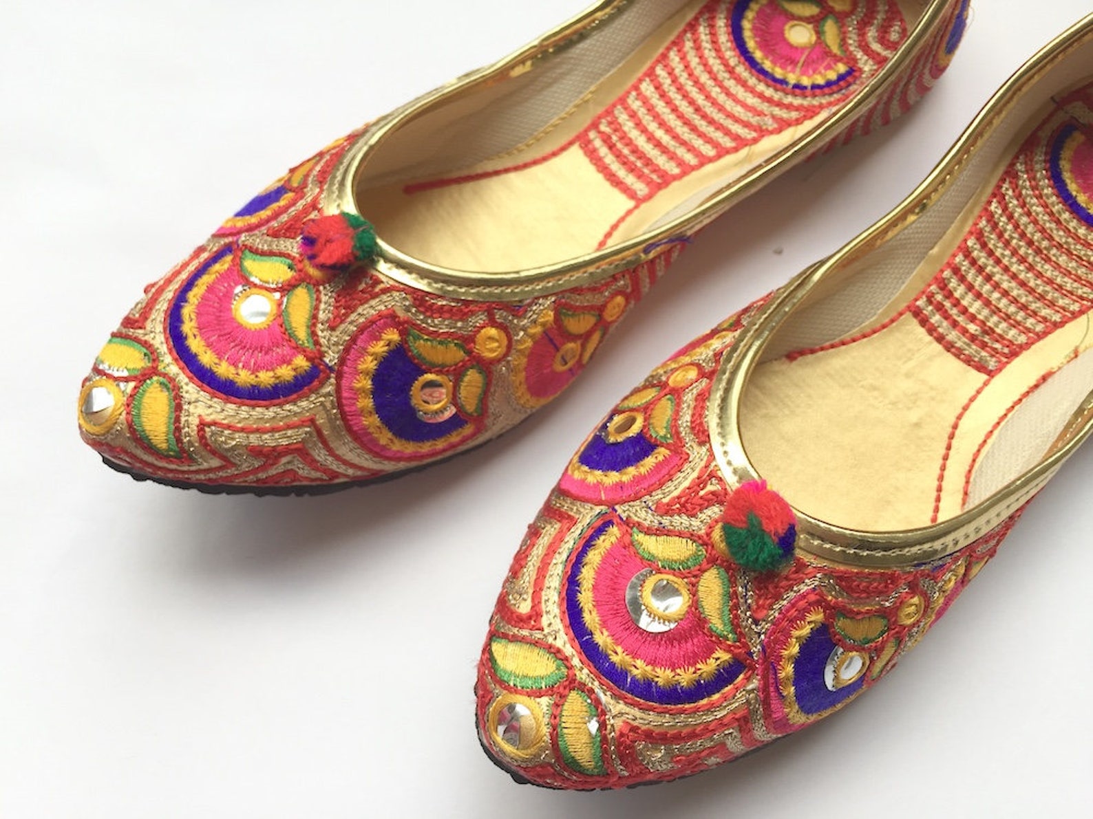 us size 8.5 - womens multi color paisley ballet flat shoes/boho shoes/slip on shoes/handmade indian designer women mojaris or ju