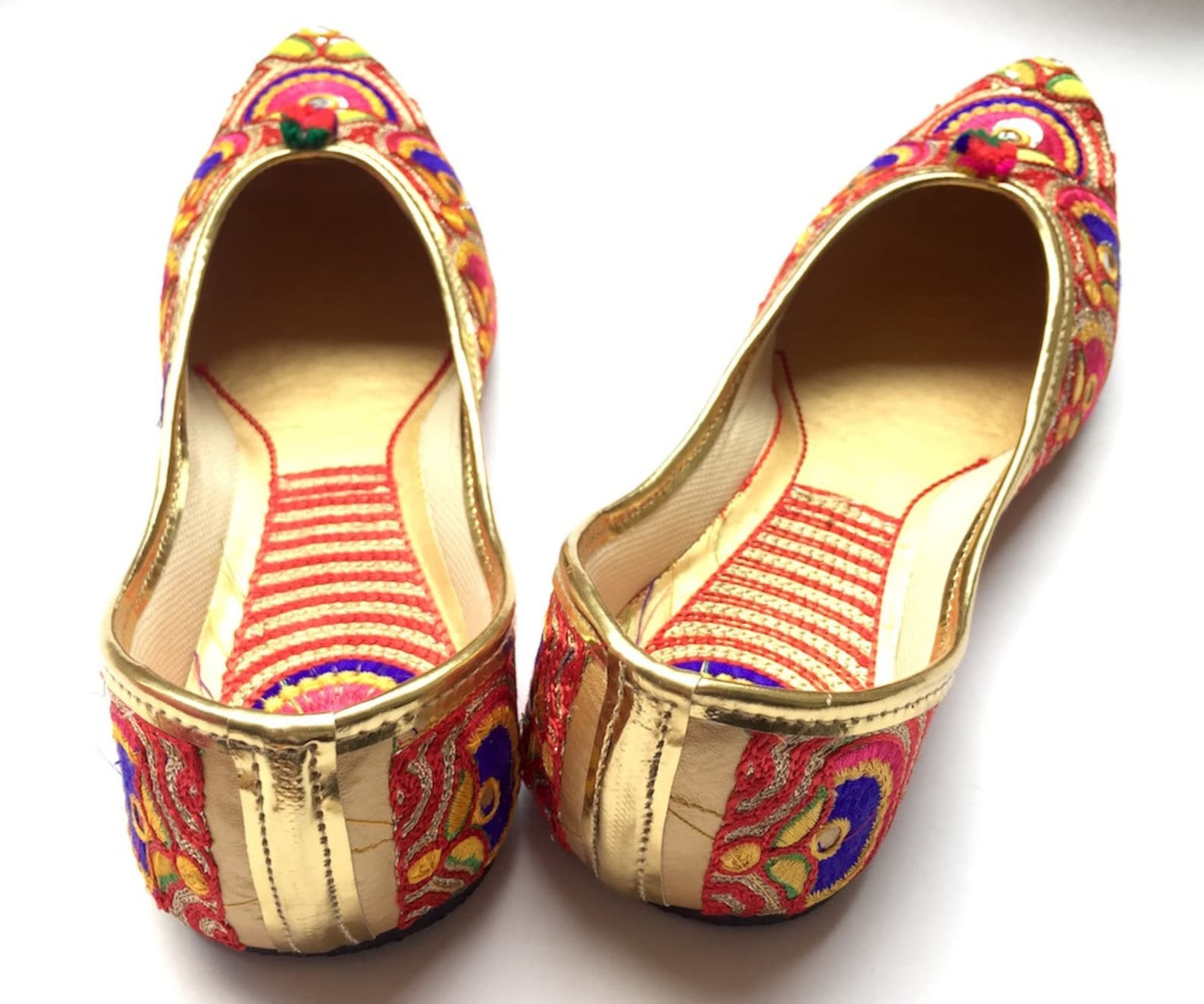 us size 8.5 - womens multi color paisley ballet flat shoes/boho shoes/slip on shoes/handmade indian designer women mojaris or ju