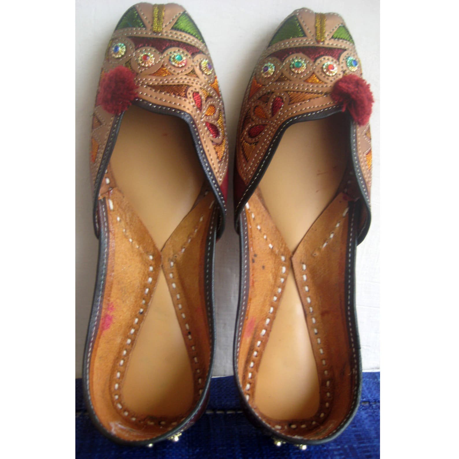 us size 9 - copper ballet flats/handmade indian designer women shoes or slippers/sequins shoes/maharaja style women jooties